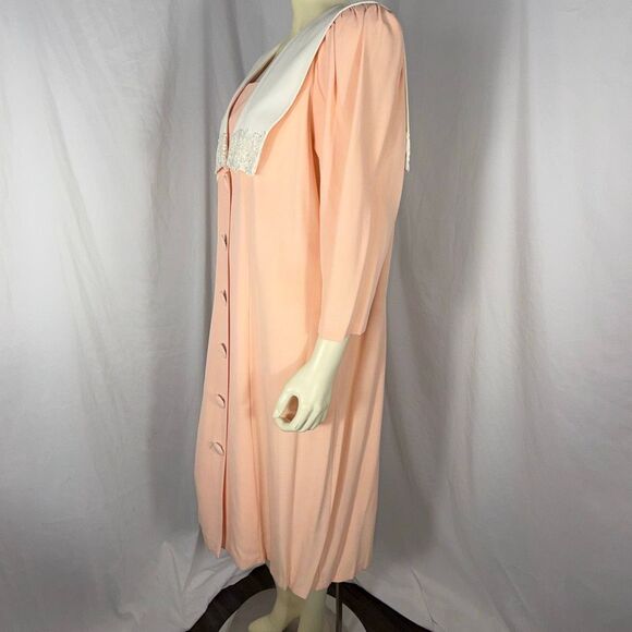 Vintage S.L. Fashions Peach Maxi Dress Size 20 – Statement Collar Lace Trim Full - Picture 9 of 16